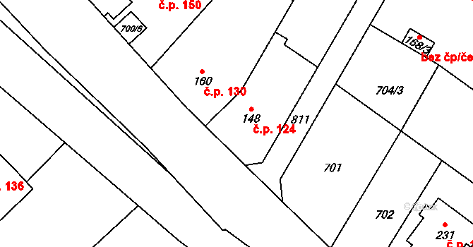 Hluchov 124 na parcele st. 148 v KÚ Hluchov, Katastrální mapa