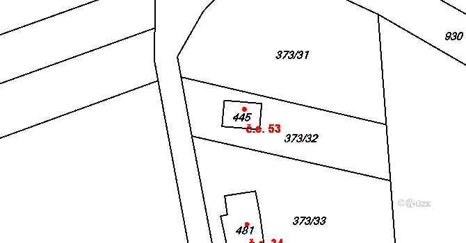 Kokory 53 na parcele st. 445 v KÚ Kokory, Katastrální mapa