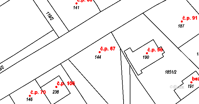 Sušice 67 na parcele st. 144 v KÚ Sušice u Přerova, Katastrální mapa