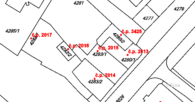 Mělník 2015 na parcele st. 4283/1 v KÚ Mělník, Katastrální mapa