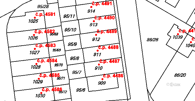 Jihlava 4488 na parcele st. 911 v KÚ Bedřichov u Jihlavy, Katastrální mapa