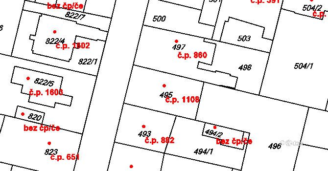 Čelákovice 1108 na parcele st. 495 v KÚ Čelákovice, Katastrální mapa