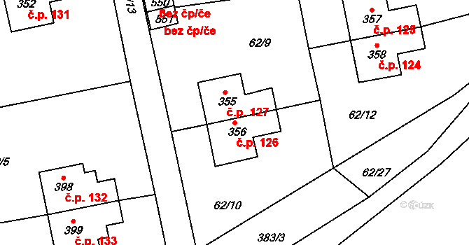 Hostěradice 126, Kamenný Přívoz na parcele st. 356 v KÚ Hostěradice, Katastrální mapa