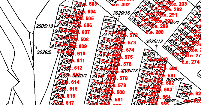 Kyjov 598 na parcele st. 2473 v KÚ Kyjov, Katastrální mapa