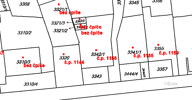 Pod Bezručovým vrchem 1156, Krnov na parcele st. 3342/1 v KÚ Krnov-Horní Předměstí, Katastrální mapa