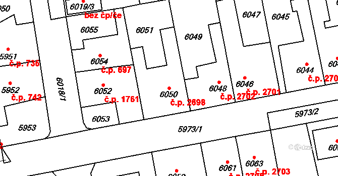 Kročehlavy 2698, Kladno na parcele st. 6050 v KÚ Kročehlavy, Katastrální mapa