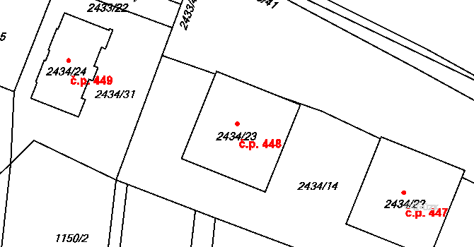 Dačice V 448, Dačice na parcele st. 2434/23 v KÚ Dačice, Katastrální mapa