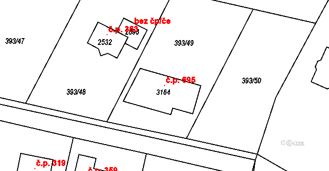 Hradištko 695 na parcele st. 3184 v KÚ Hradištko pod Medníkem, Katastrální mapa