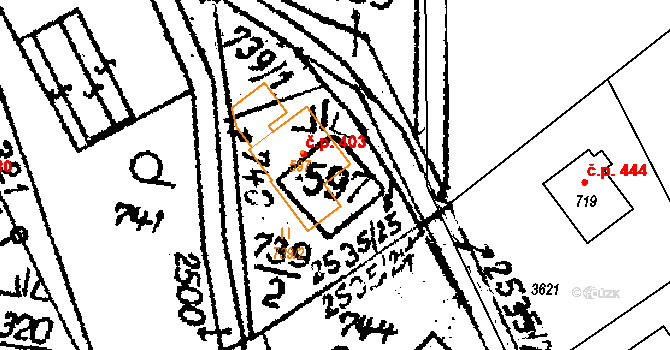 Horní Branná 403 na parcele st. 597 v KÚ Horní Branná, Katastrální mapa