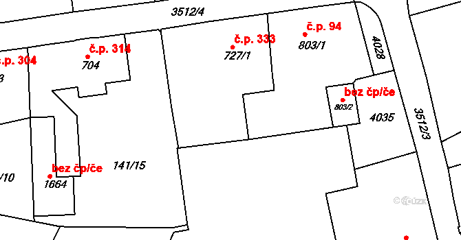 Cvikov I 333, Cvikov na parcele st. 727/1 v KÚ Cvikov, Katastrální mapa