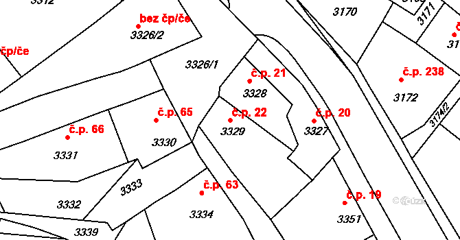 Mimoň I 22, Mimoň na parcele st. 3329 v KÚ Mimoň, Katastrální mapa