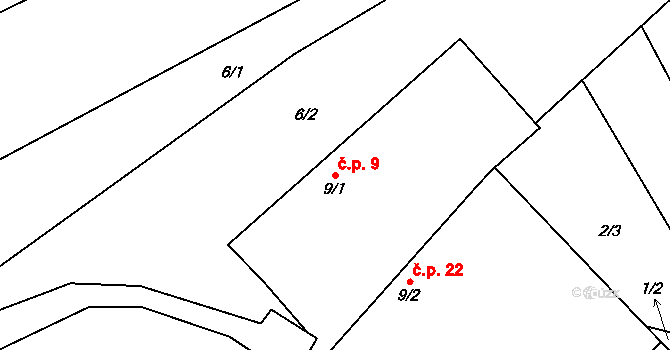 Horní Světlá 9, Bradáčov na parcele st. 9/1 v KÚ Horní Světlá u Bradáčova, Katastrální mapa