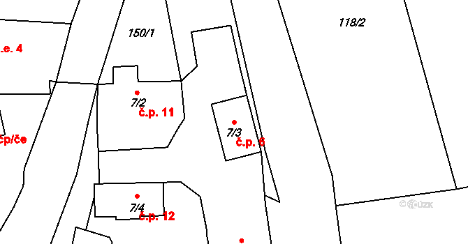 Mladíkov 6, Vacov na parcele st. 7/3 v KÚ Mladíkov, Katastrální mapa