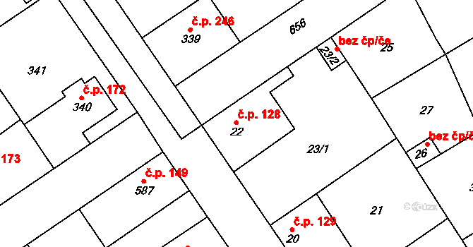 Třebestovice 128 na parcele st. 22 v KÚ Třebestovice, Katastrální mapa