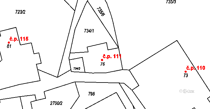 Dlouhá Loučka 111 na parcele st. 76 v KÚ Dlouhá Loučka, Katastrální mapa
