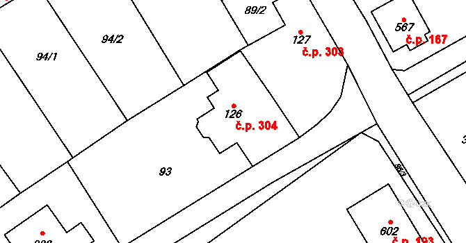Rovensko pod Troskami 304 na parcele st. 126 v KÚ Rovensko pod Troskami, Katastrální mapa