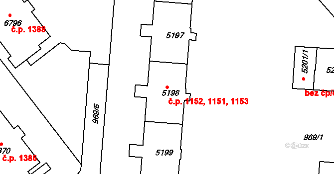 Chrudim IV 1151,1152,1153, Chrudim na parcele st. 5198 v KÚ Chrudim, Katastrální mapa