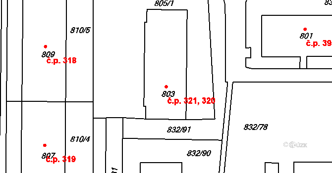 Děčín XXXII-Boletice nad Labem 320,321, Děčín na parcele st. 803 v KÚ Boletice nad Labem, Katastrální mapa