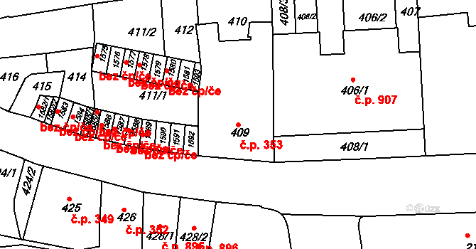 Zábrdovice 353, Brno na parcele st. 409 v KÚ Zábrdovice, Katastrální mapa