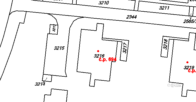 Bohunice 694, Brno na parcele st. 3216 v KÚ Bohunice, Katastrální mapa