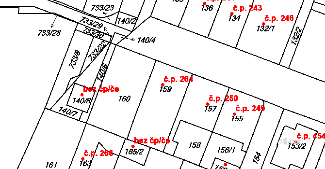 Řetenice 264, Teplice na parcele st. 159 v KÚ Teplice-Řetenice, Katastrální mapa