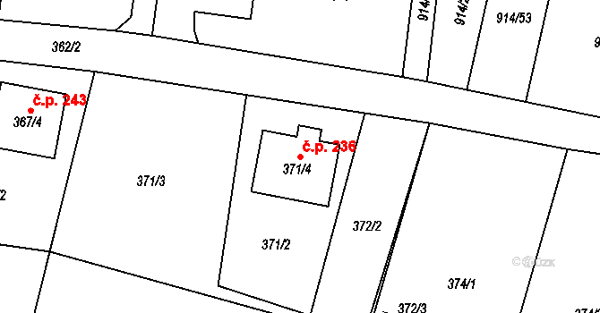 Chlebovice 236, Frýdek-Místek na parcele st. 371/4 v KÚ Chlebovice, Katastrální mapa