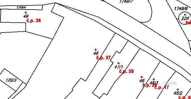 Čečelice 37 na parcele st. 48 v KÚ Čečelice, Katastrální mapa