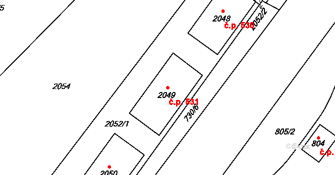 Jablunkov 531 na parcele st. 2049 v KÚ Jablunkov, Katastrální mapa