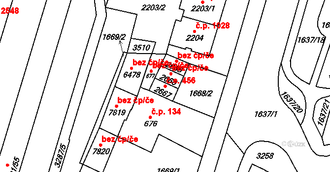 Cheb 456 na parcele st. 2667 v KÚ Cheb, Katastrální mapa