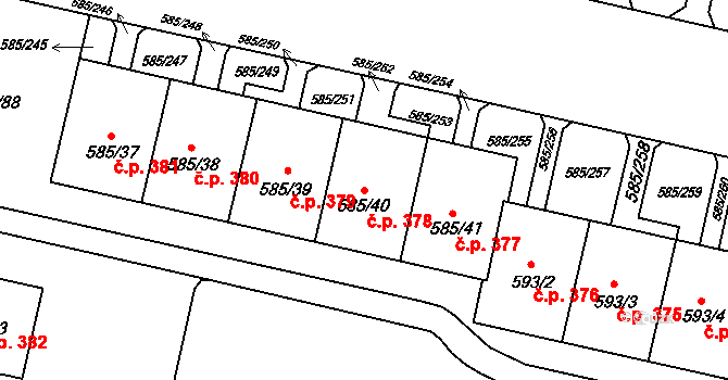 Bohnice 378, Praha na parcele st. 585/40 v KÚ Bohnice, Katastrální mapa