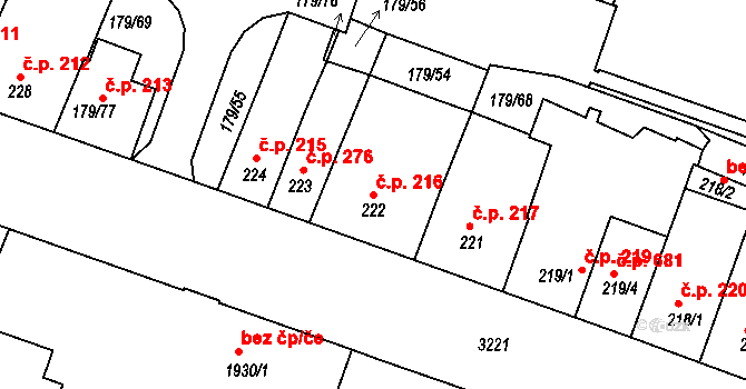 Příbram II 216, Příbram na parcele st. 222 v KÚ Příbram, Katastrální mapa
