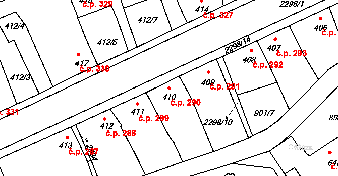 Rožmitál pod Třemšínem 290 na parcele st. 410 v KÚ Rožmitál pod Třemšínem, Katastrální mapa