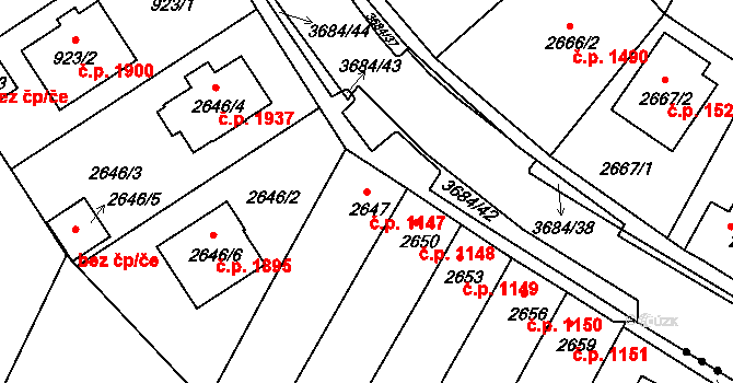 České Budějovice 5 1147, České Budějovice na parcele st. 2647 v KÚ České Budějovice 5, Katastrální mapa