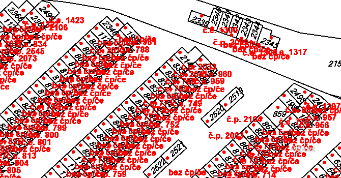 Sezimovo Ústí 749 na parcele st. 838 v KÚ Sezimovo Ústí, Katastrální mapa