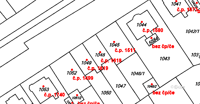 Chomutov 1618 na parcele st. 1048 v KÚ Chomutov I, Katastrální mapa