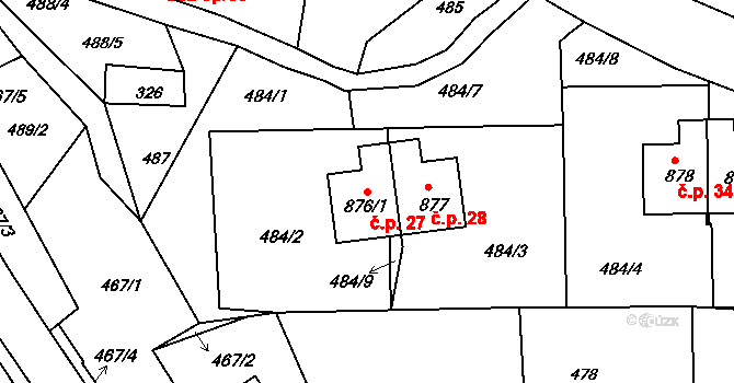 Chrastava 27 na parcele st. 876/1 v KÚ Chrastava I, Katastrální mapa