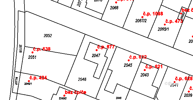 Kuřim 677 na parcele st. 2047 v KÚ Kuřim, Katastrální mapa