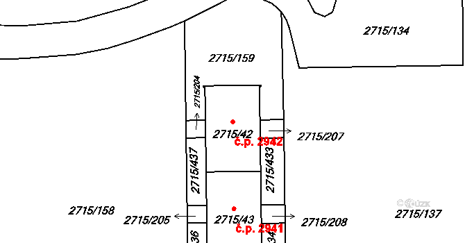 Hranice 2942, Karviná na parcele st. 2715/42 v KÚ Karviná-město, Katastrální mapa