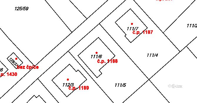 Ráj 1188, Karviná na parcele st. 111/6 v KÚ Ráj, Katastrální mapa