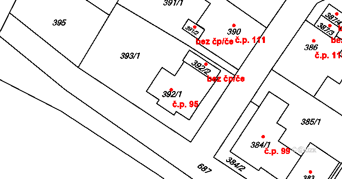 Bukovec 95, Plzeň na parcele st. 392/1 v KÚ Bukovec, Katastrální mapa