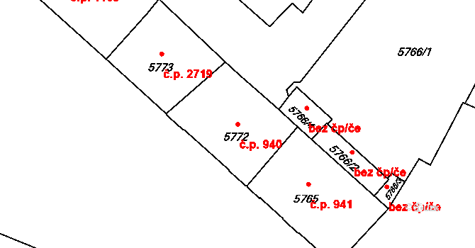 Jižní Předměstí 940, Plzeň na parcele st. 5772 v KÚ Plzeň, Katastrální mapa