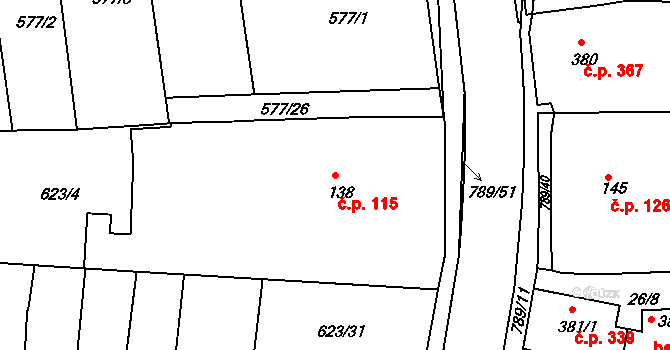 Parník 115, Česká Třebová na parcele st. 138 v KÚ Parník, Katastrální mapa