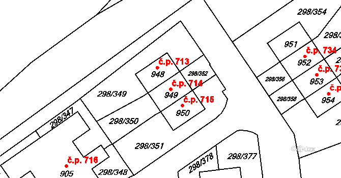 Horoměřice 714 na parcele st. 949 v KÚ Horoměřice, Katastrální mapa