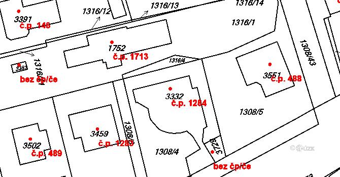 Slaný 1284 na parcele st. 3332 v KÚ Slaný, Katastrální mapa