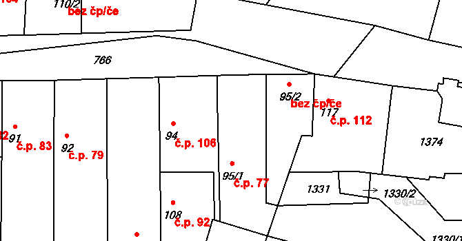 Krpy 77, Kropáčova Vrutice na parcele st. 95/1 v KÚ Krpy, Katastrální mapa