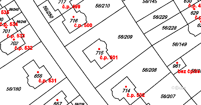 Hovorčovice 501 na parcele st. 715 v KÚ Hovorčovice, Katastrální mapa
