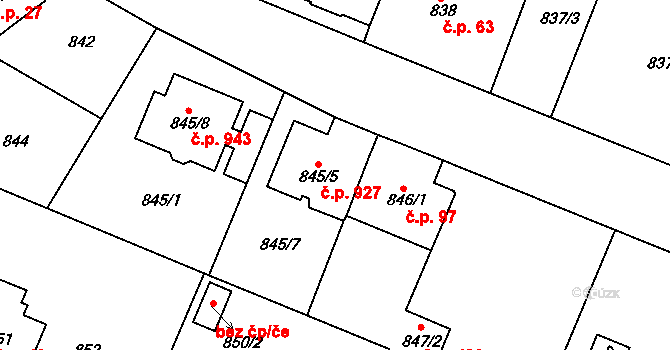 Klánovice 927, Praha na parcele st. 845/5 v KÚ Klánovice, Katastrální mapa