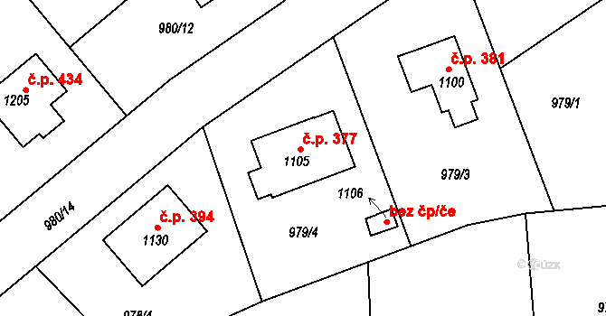 Rynholec 377 na parcele st. 1105 v KÚ Rynholec, Katastrální mapa