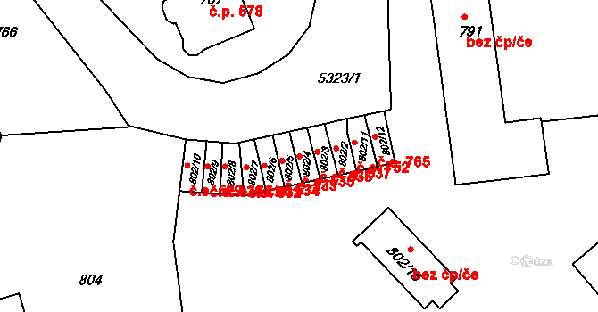 Znojmo 535 na parcele st. 802/4 v KÚ Znojmo-město, Katastrální mapa
