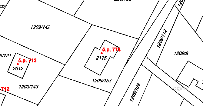 Kunčice pod Ondřejníkem 778 na parcele st. 2115 v KÚ Kunčice pod Ondřejníkem, Katastrální mapa
